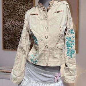 Vintage Y2K Tan/Teal Embellished Lightweight Jacket